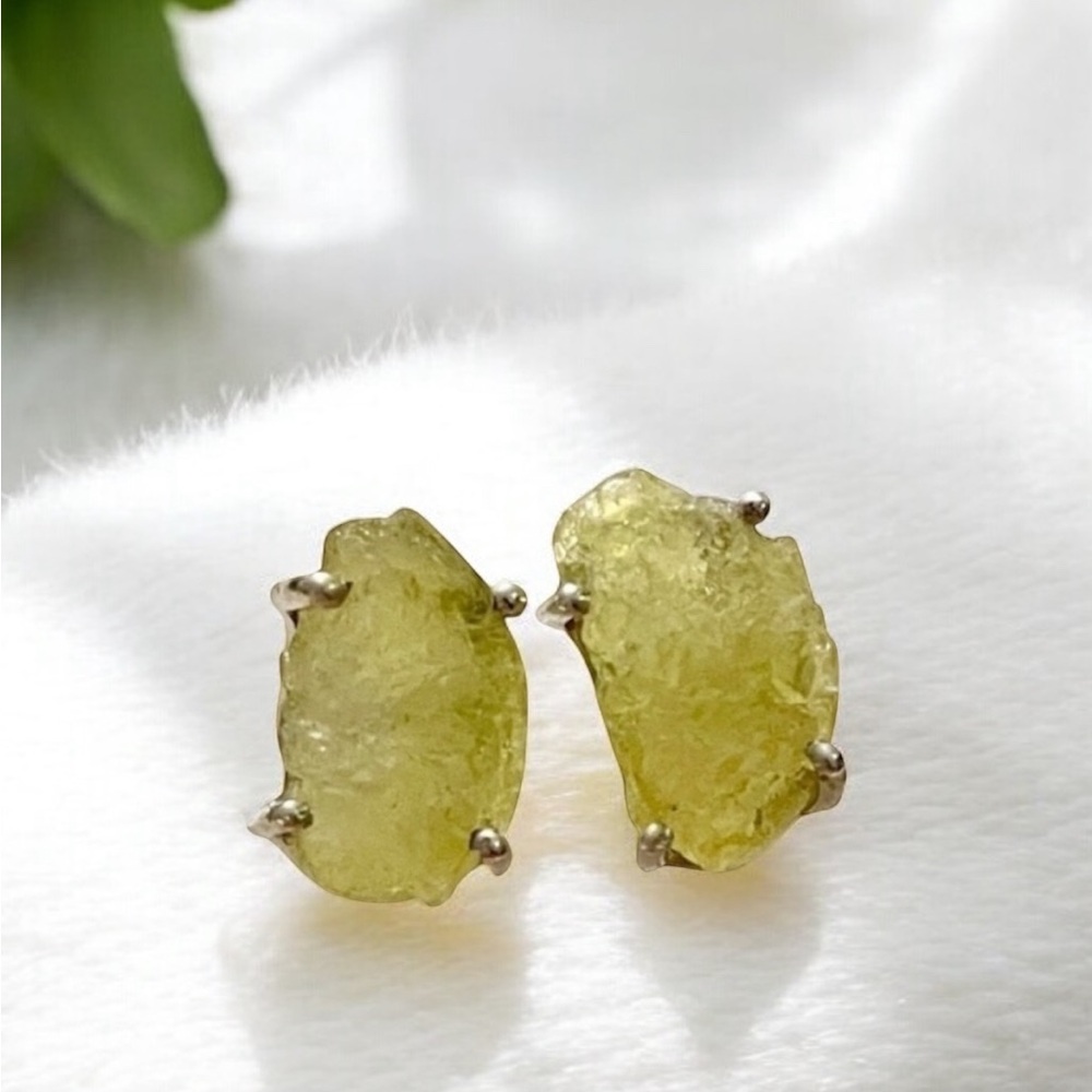 Rare Yellow Brucite Sterling Silver Stud Earrings 925
